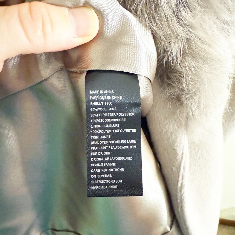 Sofia Cashmere Taupe Wool Overcoat with Shearling Fur Collar Size 6 Belted Waist - Picture 6 of 10